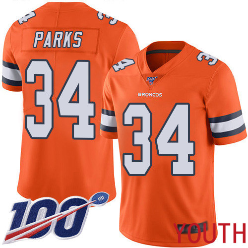 Youth Denver Broncos 34 Will Parks Limited Orange Rush Vapor Untouchable 100th Season Football NFL Jersey